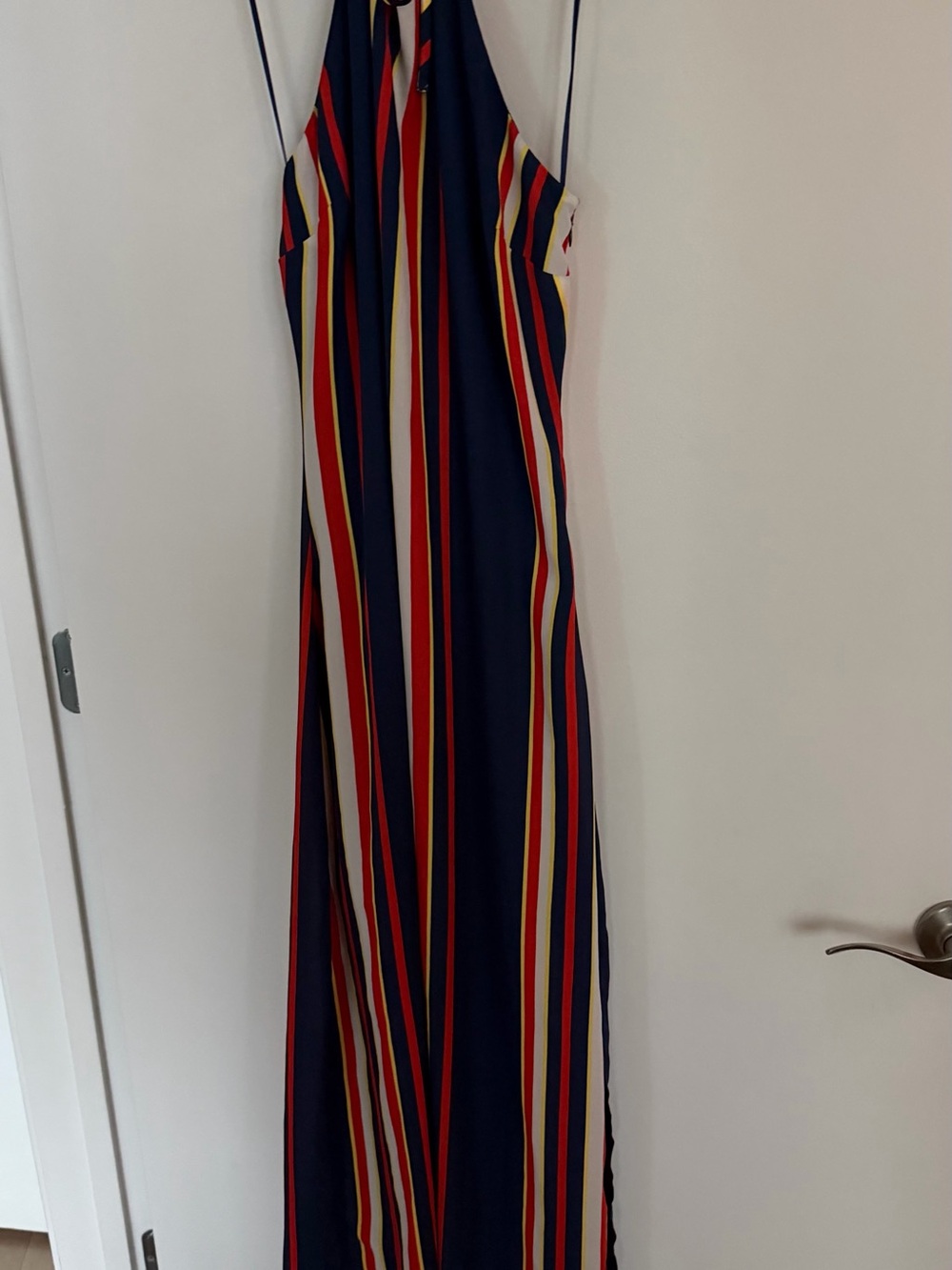 Guess Striped Navy Halter Maxi Dress - Navy, Red & Cream